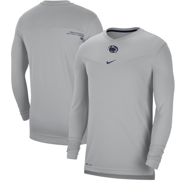 Nike Gray Penn State Nittany Lions Sideline Long Sleeve V-Neck Shirt HOLES - Picture 1 of 11